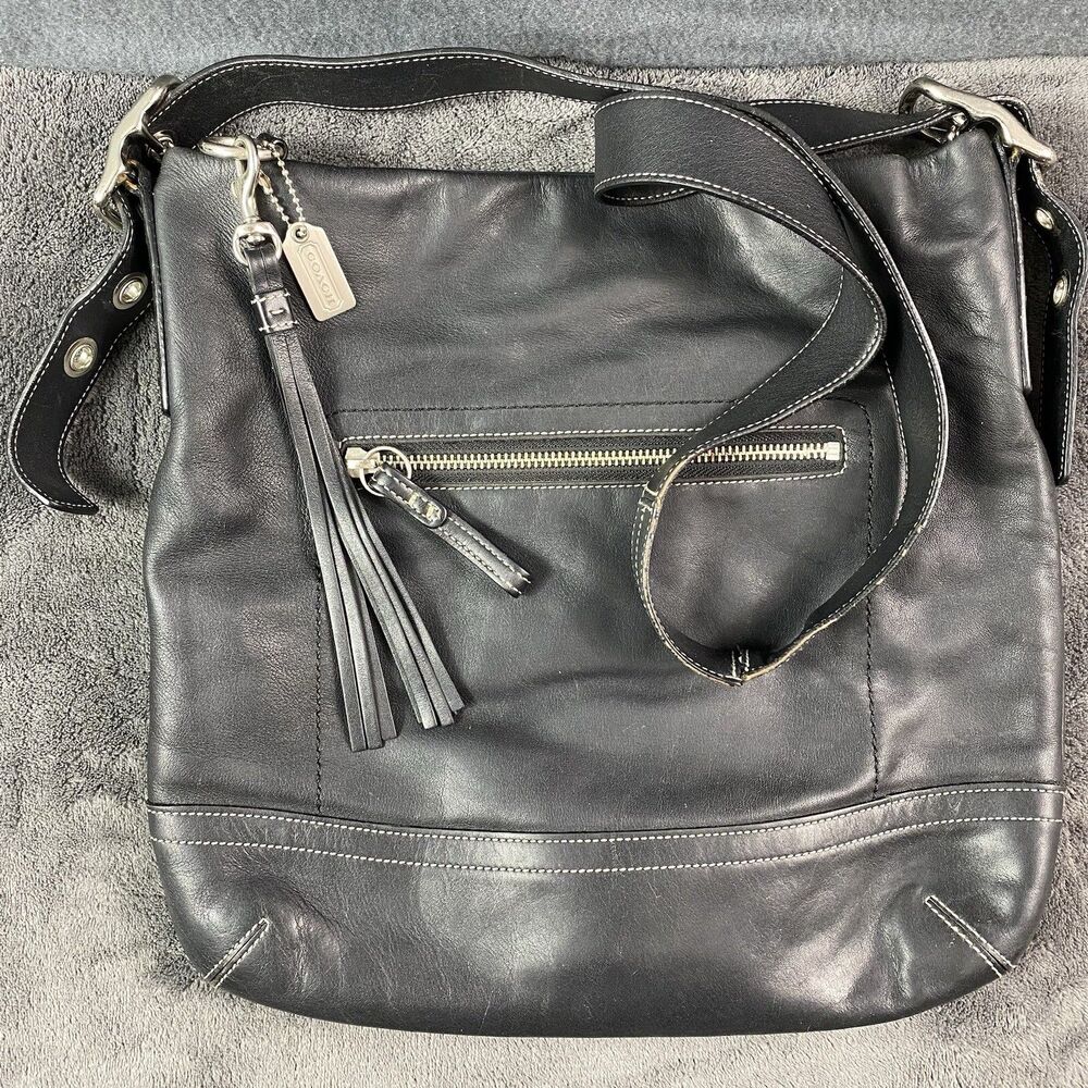 COACH Black Leather Soho Slim Duffle Crossbody Messenger Tote Bag #1414 Y2K Vtg - Picture 13 of 15